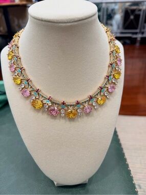 Elegant Pink & Yellow Gemstone Necklace - Luxury Women's Jewelry